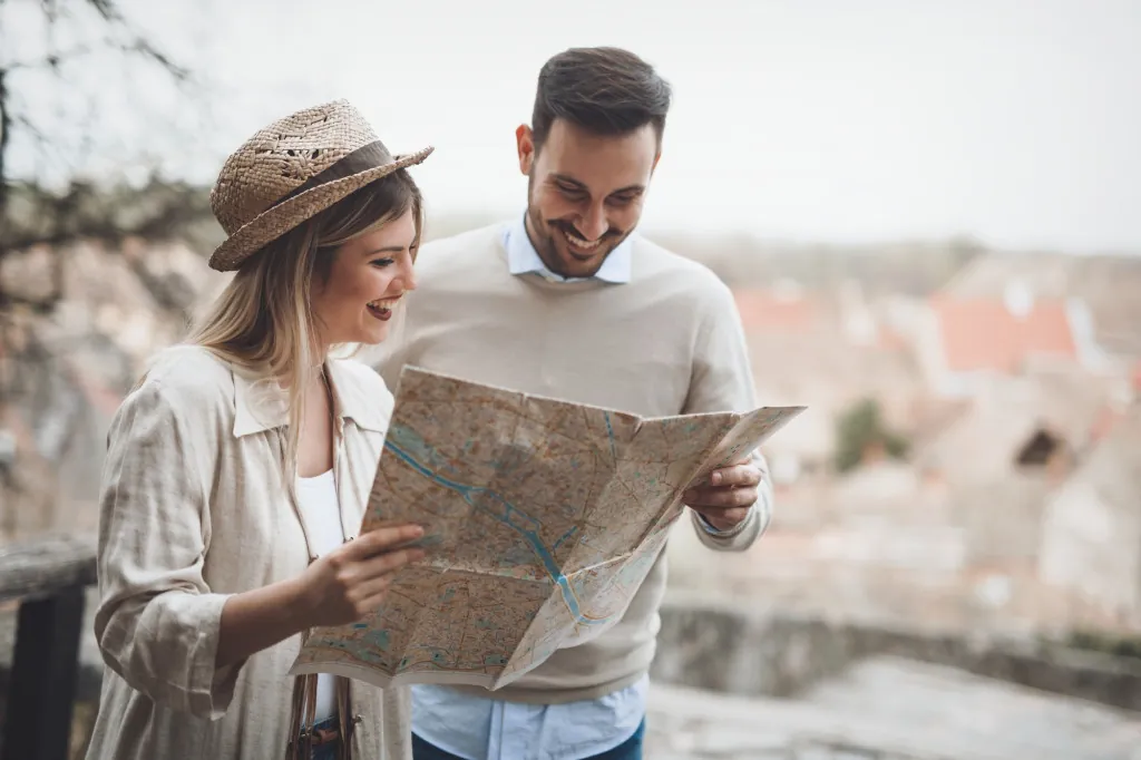 Beautiful couple traveling and sightseeing