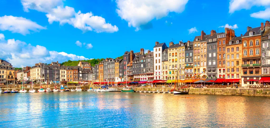 Honfleur village skyline harbor. Normandy, France